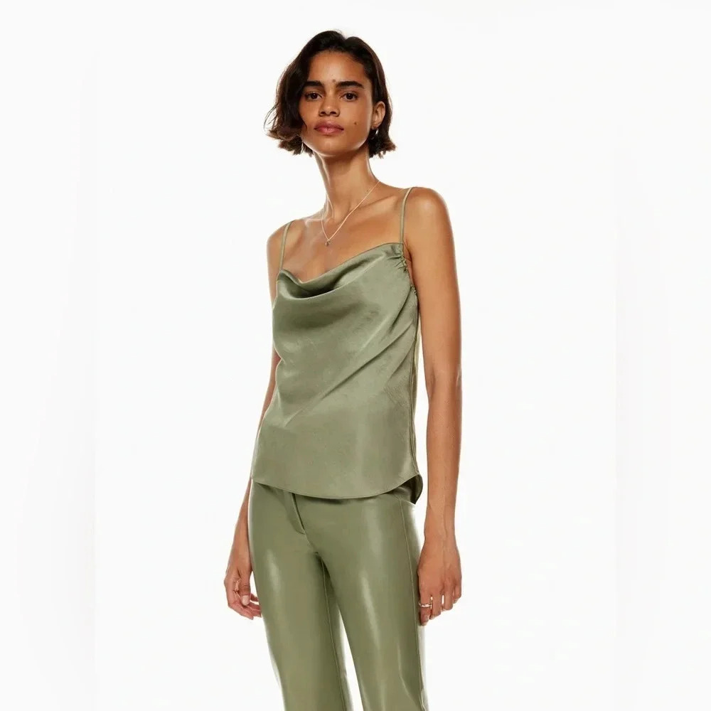 WILFRED - Aritzia Allusion Green Silky Satin Cowl Neck Camisole